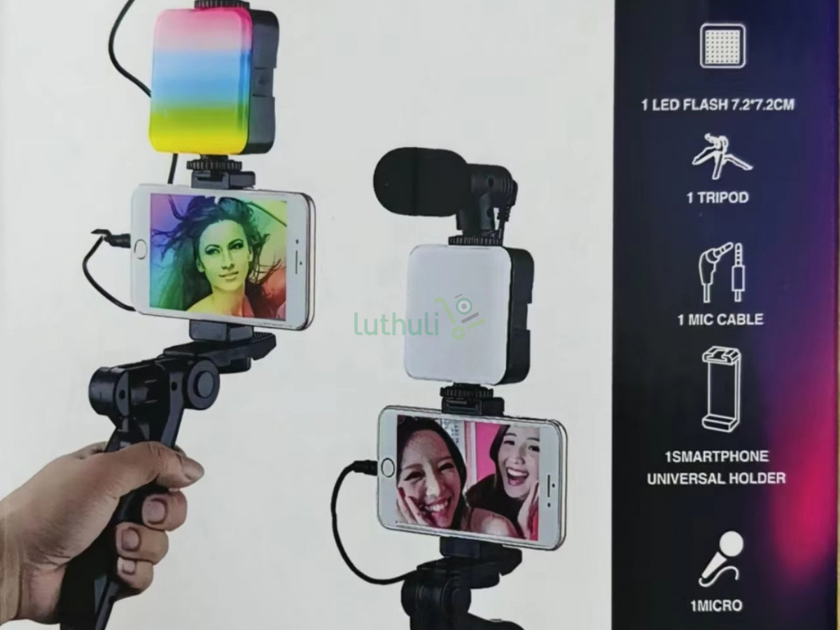 RGB Vlogging Kit -LED Light,Tripod,Microphone