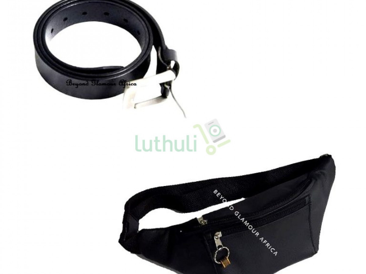 Black leather waist bag + belt