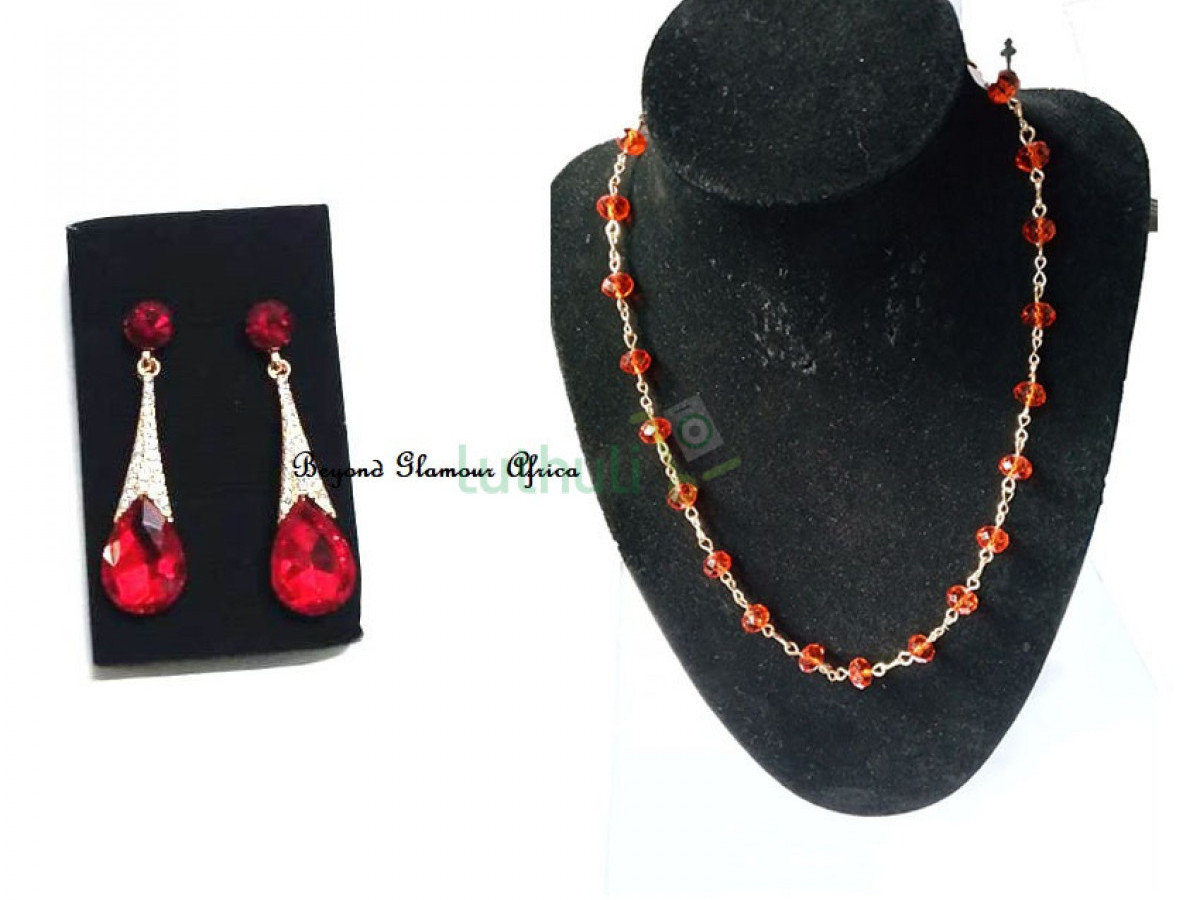 Crystal Red Necklace+earrings set