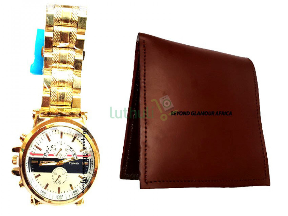 Gold tone watch with wallet combo
