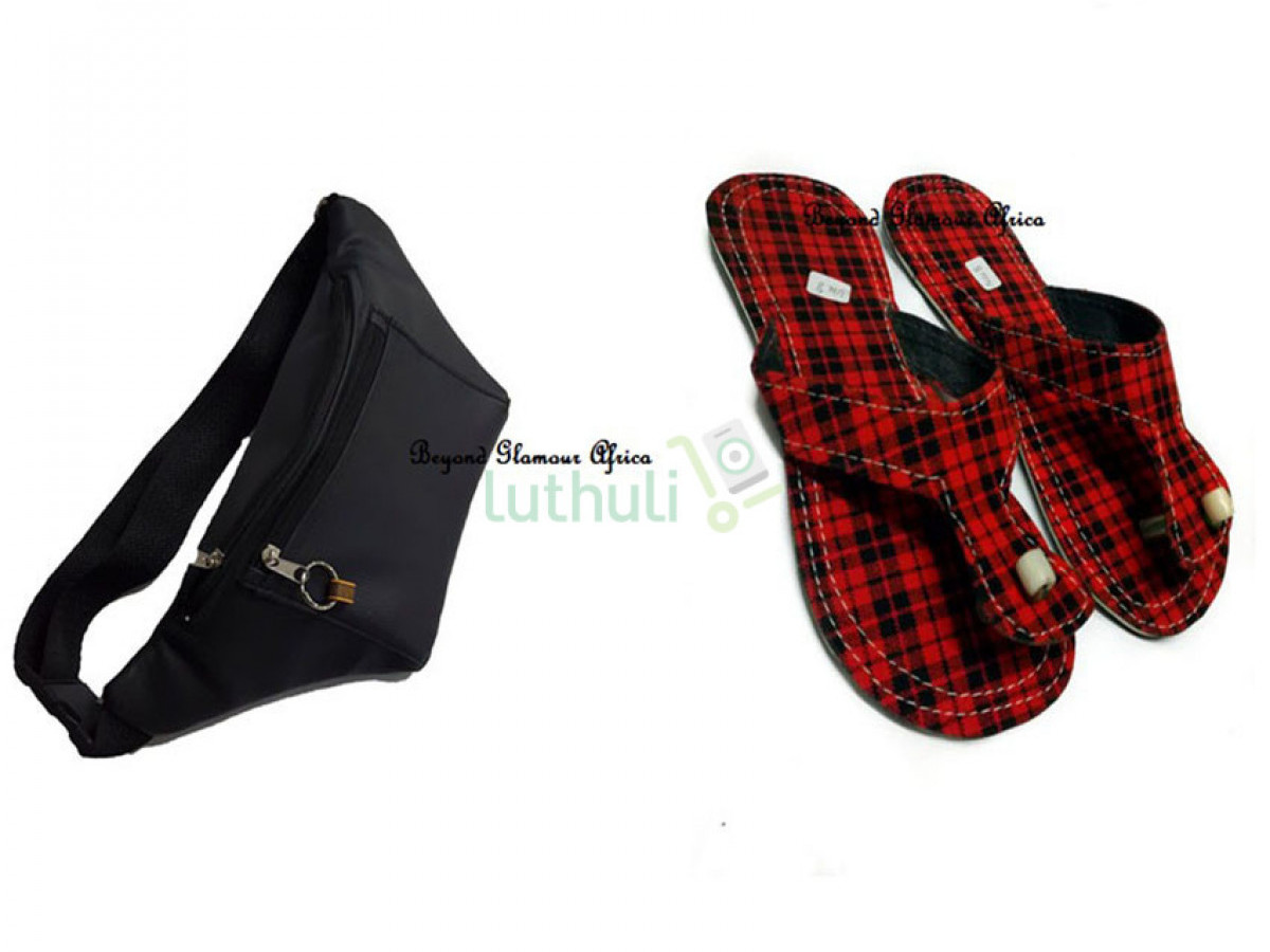 Maasai Print sandals with leather waist bag