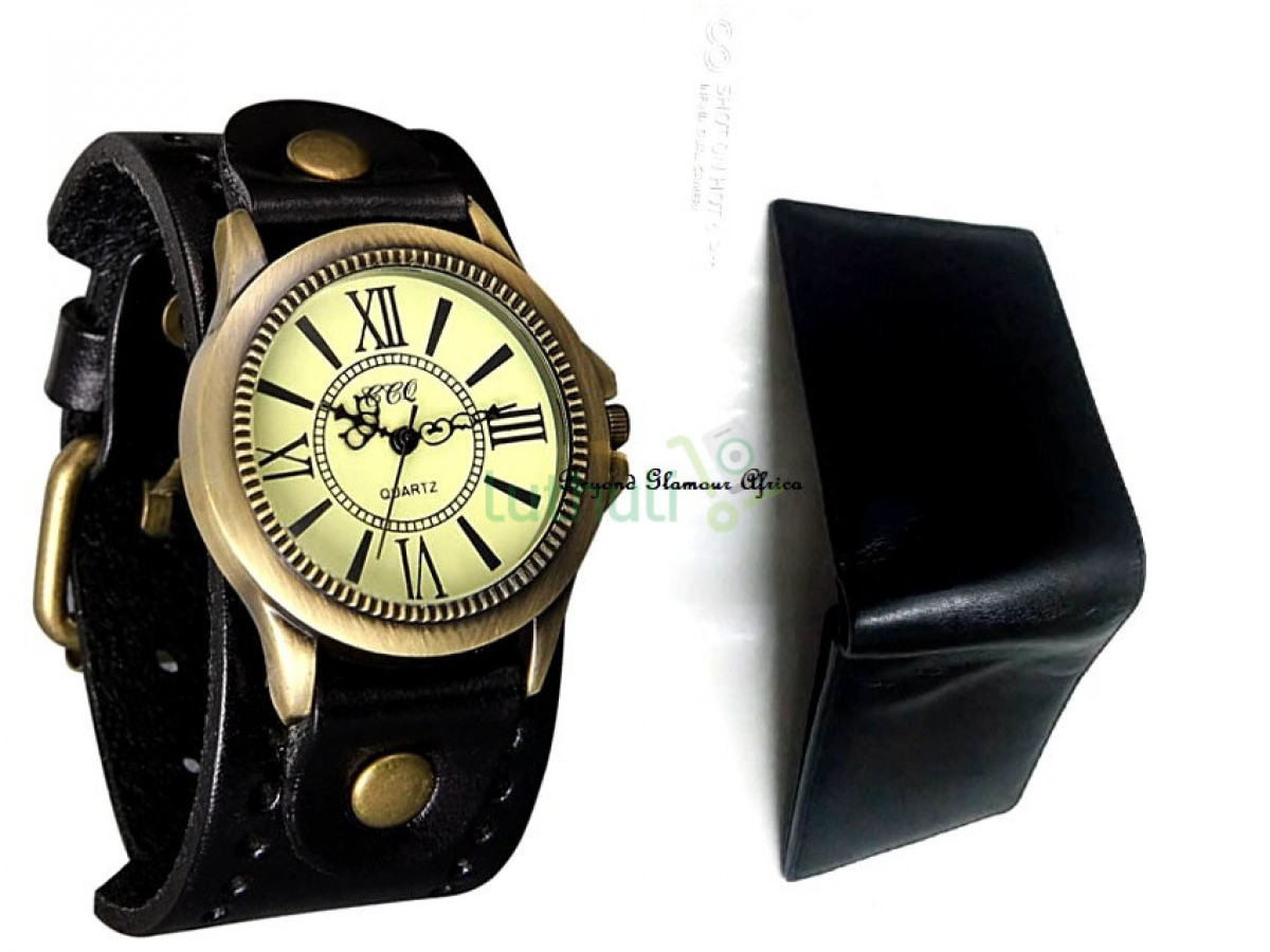 Mens Black Leather watch with  wallet combo