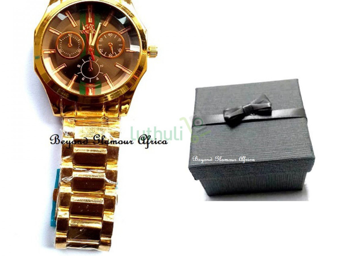 Mens Gold Tone watch with gift box