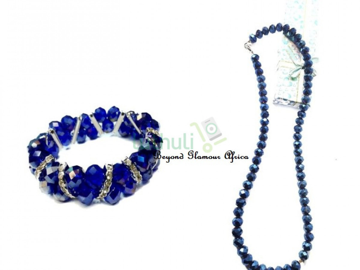Womens Blue crystal necklace and bracelet