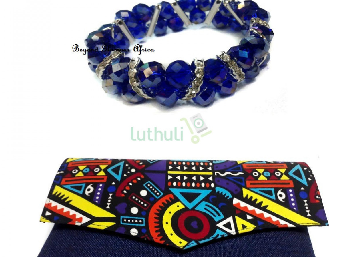Womens Blue Maasai Clutch with bracelet