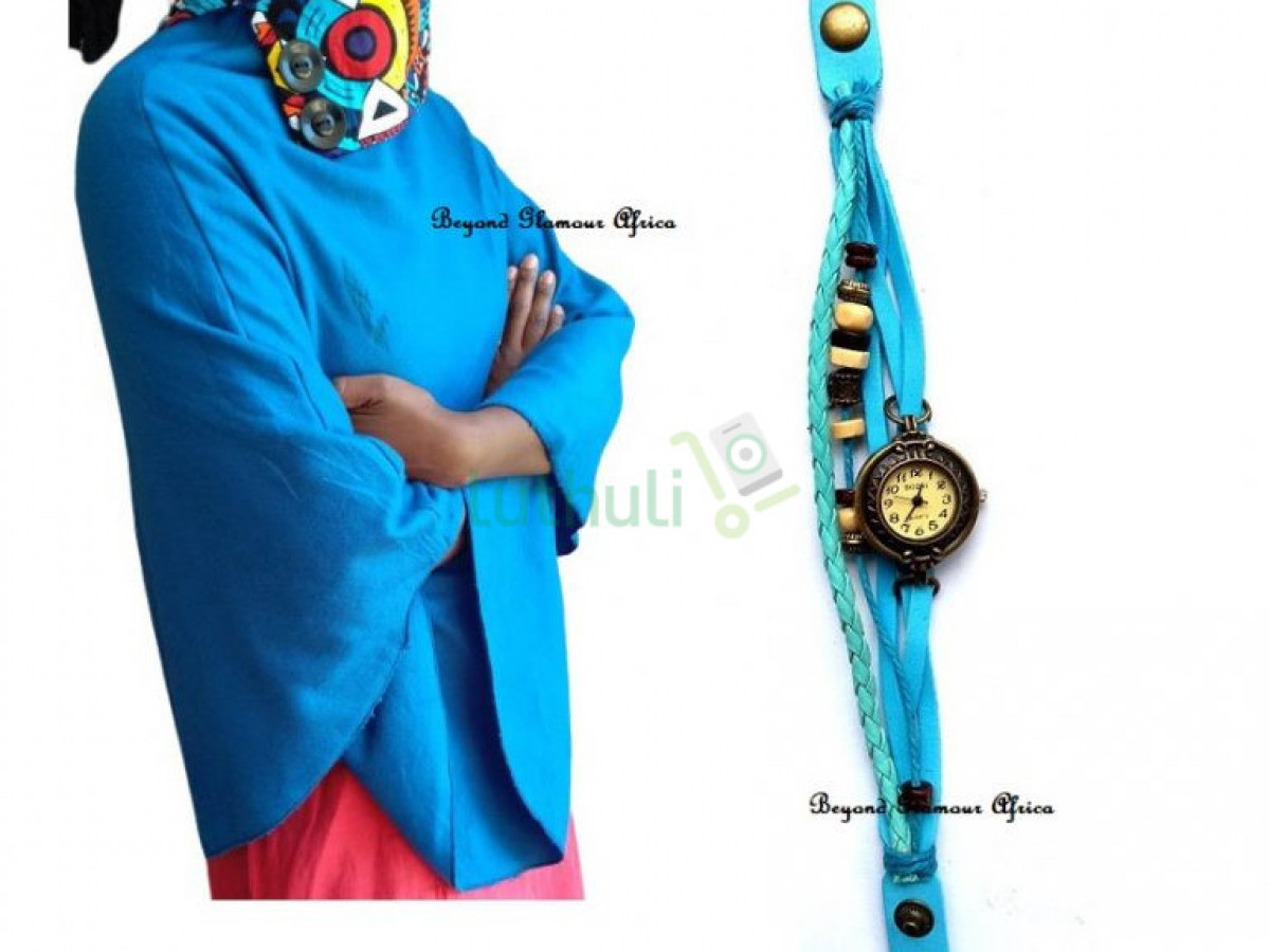 Womens Blue poncho with watch combo