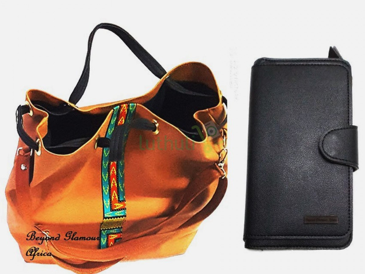 Womens Brown leather ankara handbag +wallet