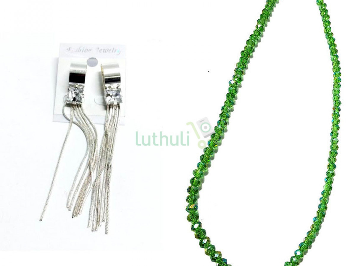 Womens Green Crystal necklace and earrings