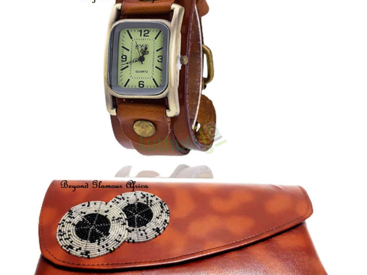 Womens Leather clutch bag with watch