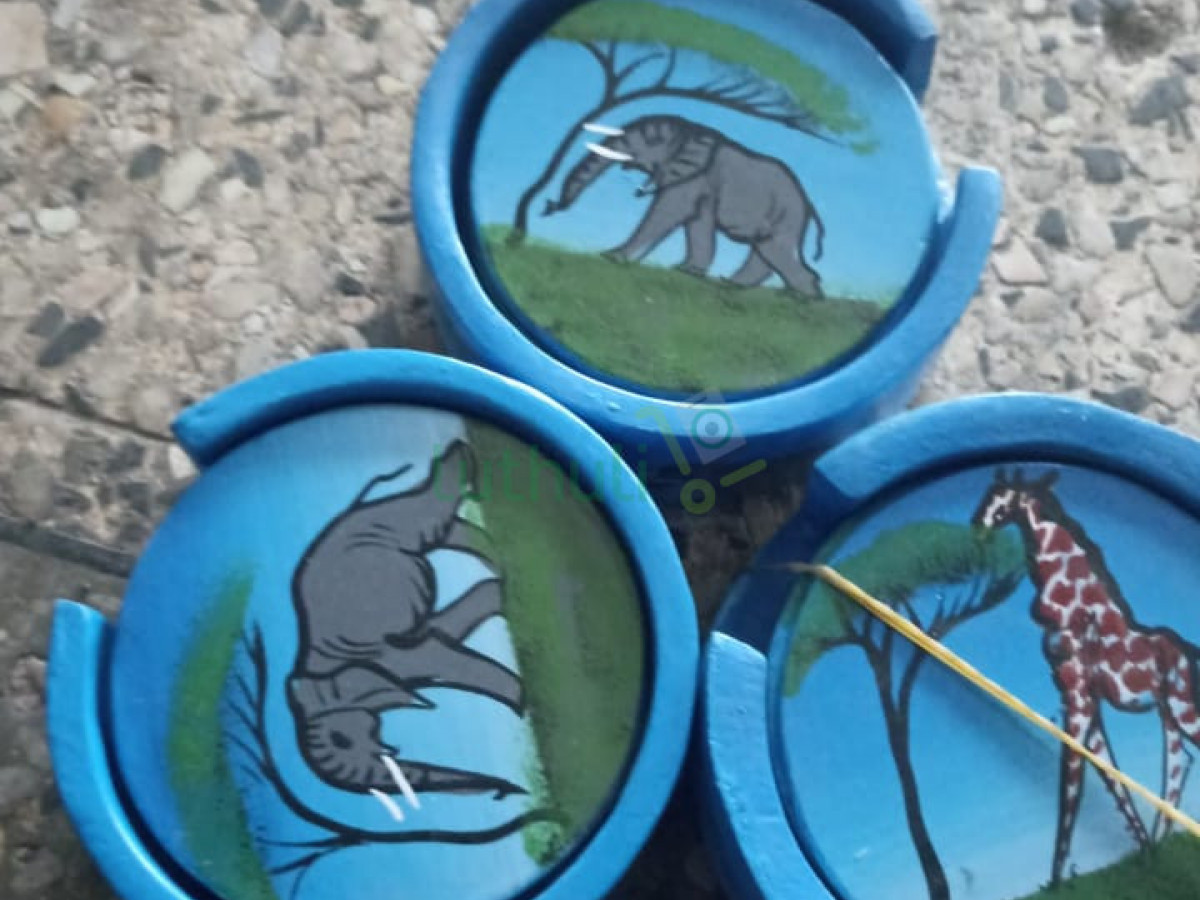 Hand-Painted Soapstone Wildlife Coaster Set