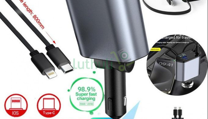 Universal Retractable Car Charging Adapter with Cable