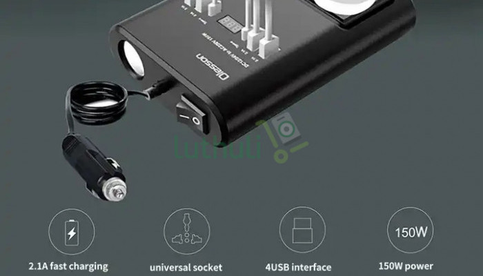 12V/24V to 220V Car Inverter with 4 USB Ports and Type C Port