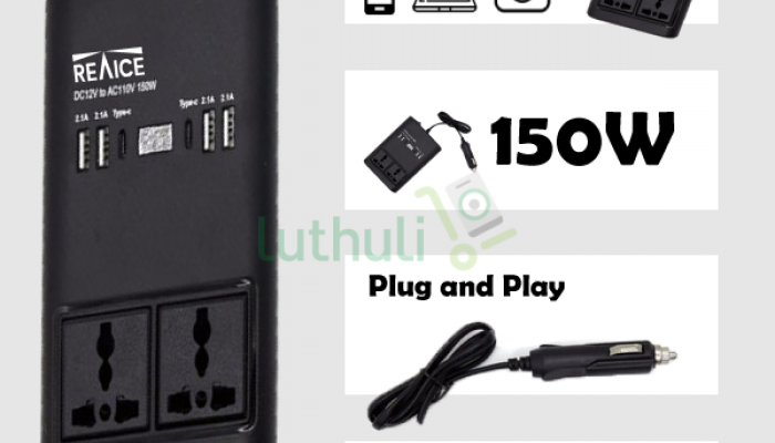 12V/24V to 220V Car Inverter with 4 USB Ports and Type C Port