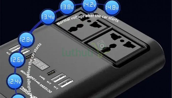 12V/24V to 220V Car Inverter with 4 USB Ports and Type C Port