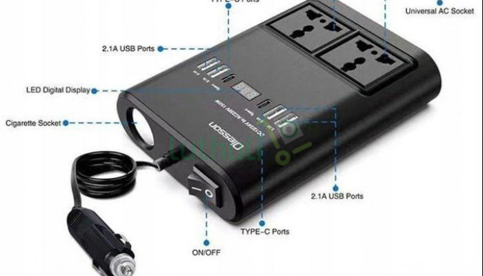 12V/24V to 220V Car Inverter with 4 USB Ports and Type C Port