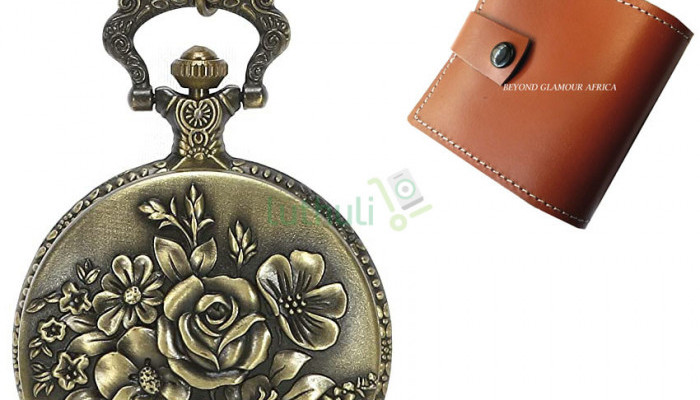 a pocket watch and a Brass necklace chain with hook;