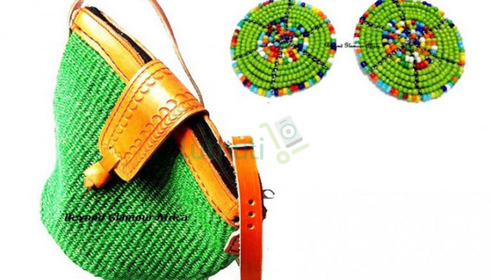 African handcrafted sisal Kiondo with leather straps