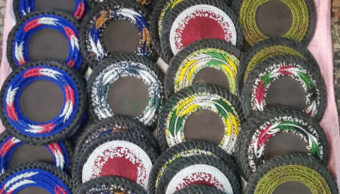 Hand-Beaded Leather Coasters with Maasai Bead