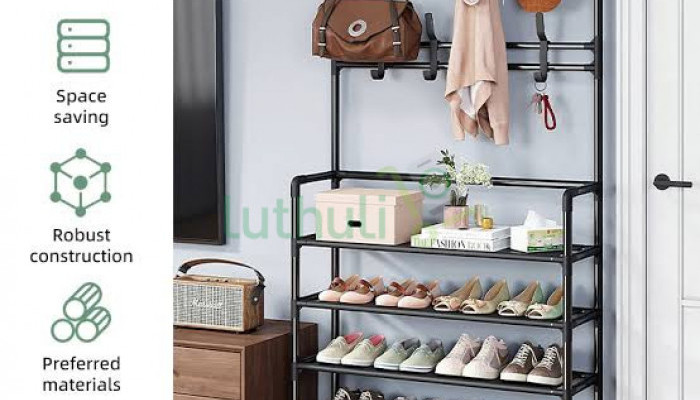 5-Tier Metal Shoe Rack Hat Rack, Entryway Storage Organizer