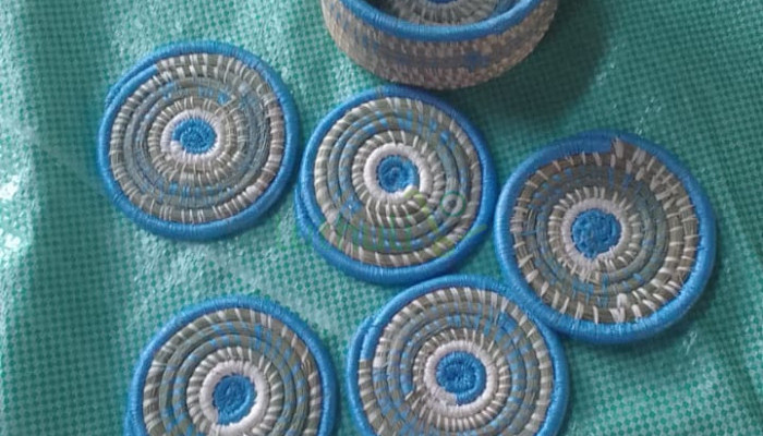 Handwoven Coaster Set with Storage Holder